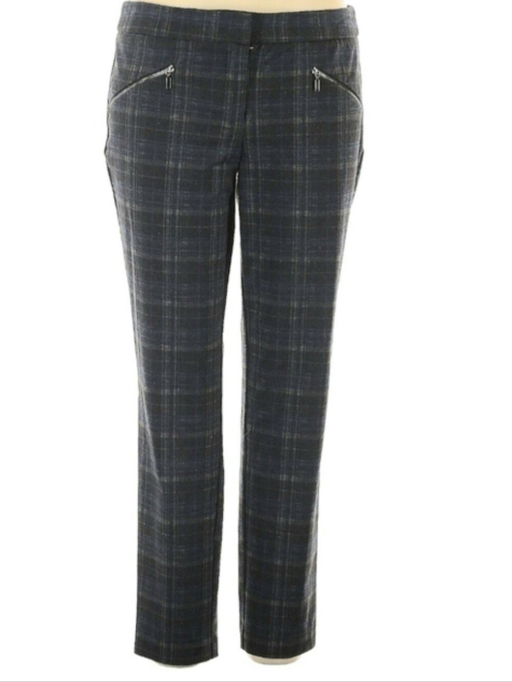 Dalia High Rise Straight Leg Stretch Tartan Check Zipper Accents Pants Size 14